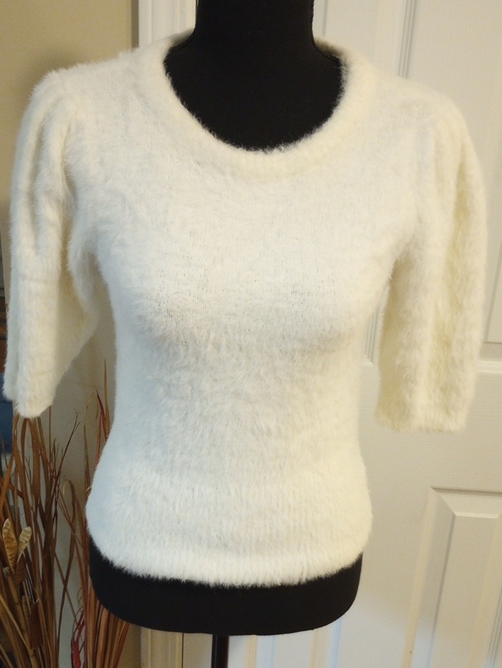 Velvet Heart Cream Fuzzy Crewneck Sweater